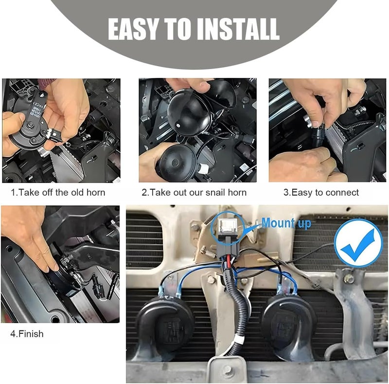 FSTURIOS 2PCS 300DB Super Loud Train Horns, 12V Waterproof Air Electric Snail Horn Replacement Kit, Universal Durable Raging Sound Air Horns for Car, Motorcycle, Truck, Marine Boat (Blue) - Image 4